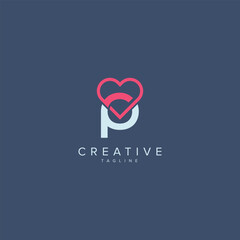 Abstract Heart Logo Design. Initial P Letter Concept.