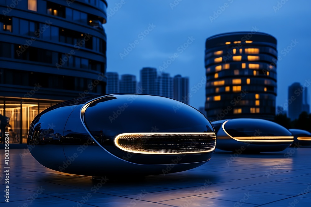 Aufkleber Futuristic urban skyline with floating buildings, where advanced technology allows for vertical cities and hovering structures in a sleek, futuristic environment