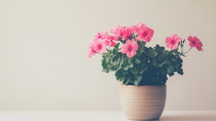 Fototapeta premium A potted plant with vibrant pink flowers against a light background.