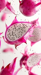 Dragon Fruit Halves Floating in Space Generative AI