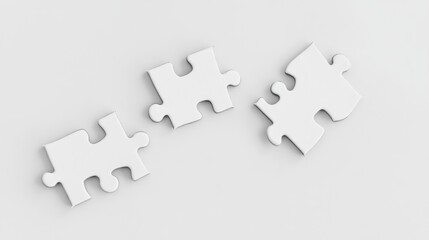 Obraz premium Three white puzzle pieces on a light background, symbolizing connection and problem-solving.