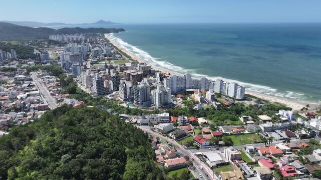 Angry Beach At Itajai In Santa Catarina Brazil. Beach Landscape. Panoramic View. Highrise Buildings. Angry Beach At Itajai In Santa Catarina Brazil. 