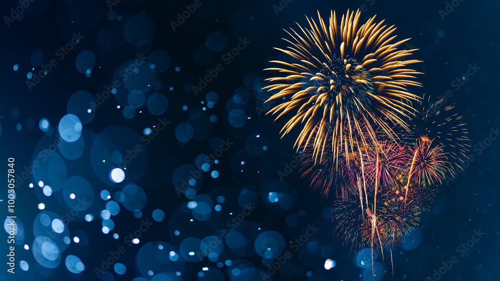 Wall mural fireworks with abstract bokeh background