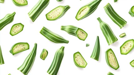 Sliced Fresh Okra on White Background Generative AI