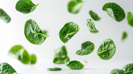 Fresh Spinach Leaves Floating in Mid-Air Generative AI