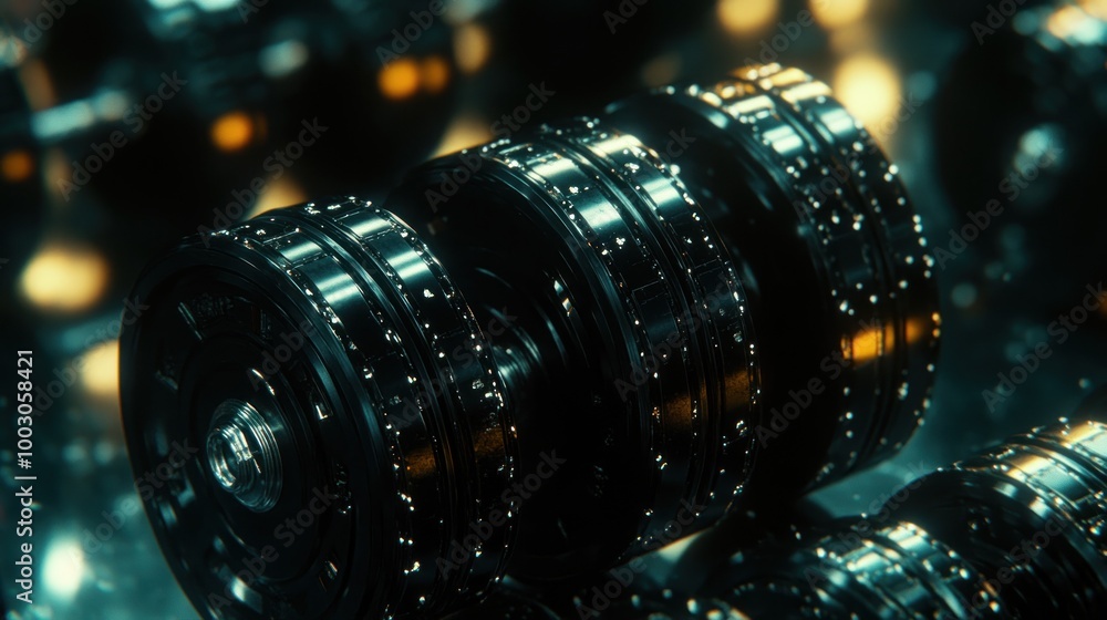 Aufkleber a close-up view of intricate mechanical components with a shiny, futuristic design.