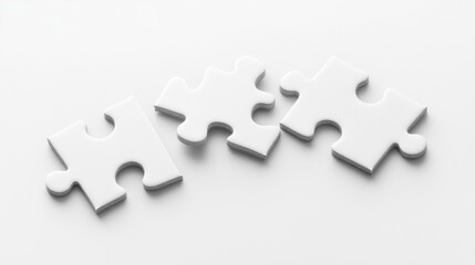 Three white puzzle pieces on a light background, symbolizing connection and problem-solving.