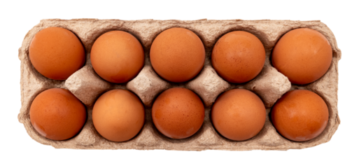 Cardboard box with chicken eggs on white background. Eco-friendly egg packaging isolate
