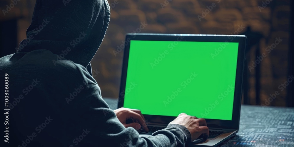 Poster cybercriminal employs trojan ransomware to disrupt machines on a digital display, leveraging a simul