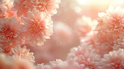 Aster flowers on each side with soft color background, large empty copy space, abstract natural flower frame layout, romantic feminine composition, wedding invitation concept.