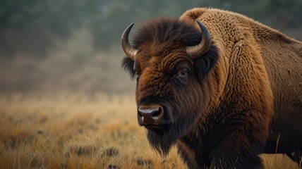 Fototapeta premium realistic illustration of a bison in the savannah
