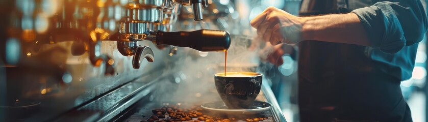 Barista making coffee at a cafe
