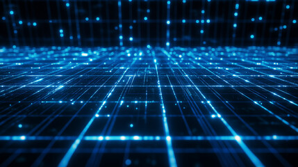 Digital Grid Background with Glowing Blue Lines for Futuristic Designs

