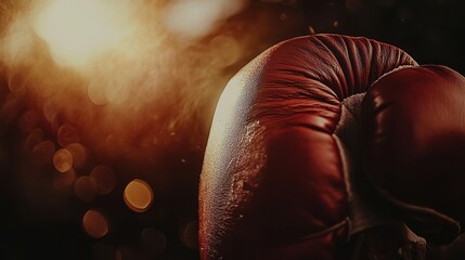 A close-up of a boxing glove with a warm, glowing background, emphasizing the sport's intensity.