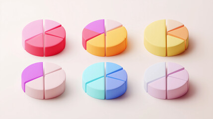 Obraz premium Colorful 3D Pie Chart Icon Set on White Background 