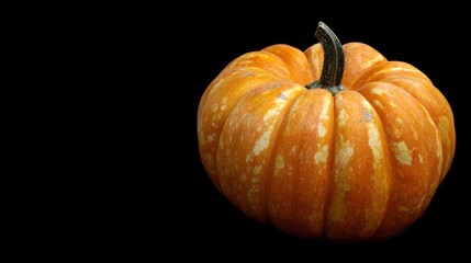Obraz premium A vibrant orange pumpkin with a textured surface against a black background.