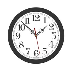 Black classic round  wall clock isolated on white background