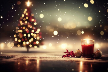 Merry Christmas Poster with Christmas Tree Ornaments