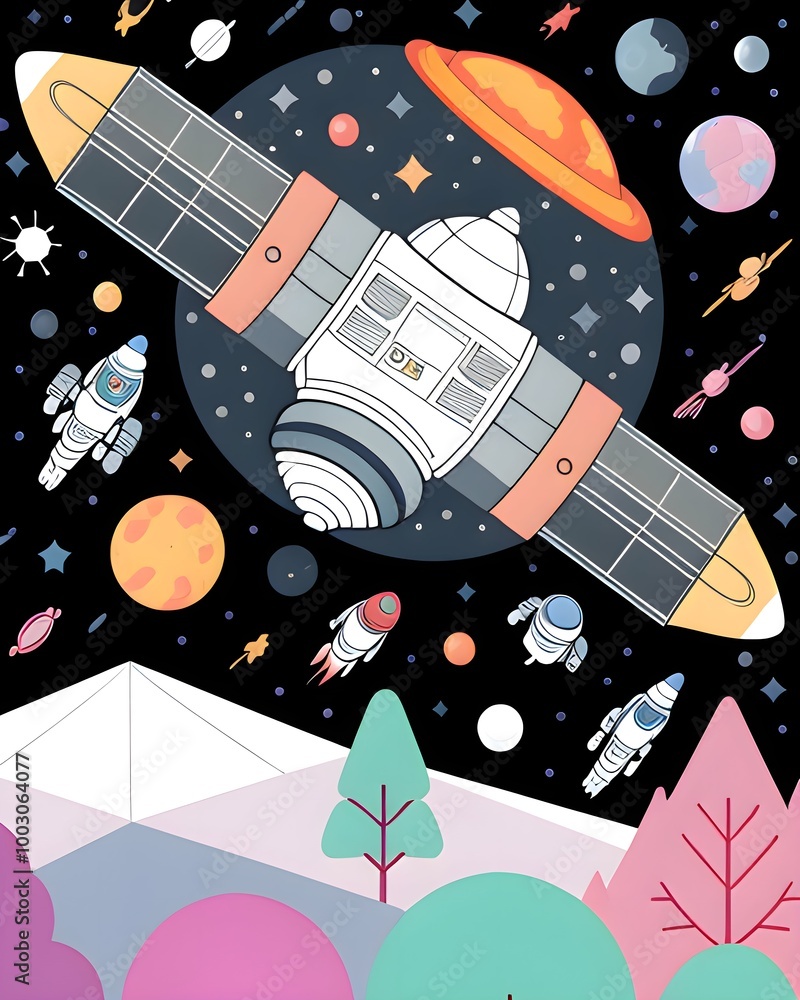 Poster astronaut in outer space. vector illustration for your design.
