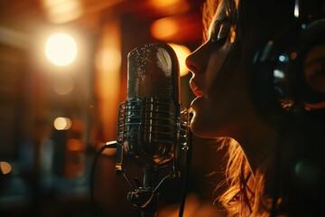 Singer recording music