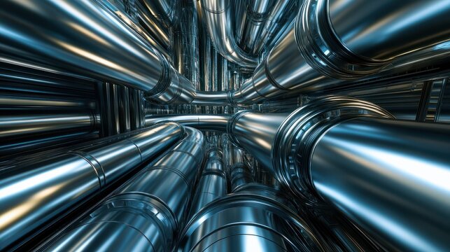 Metallic pipes structure in parallel lines, a vision of future world