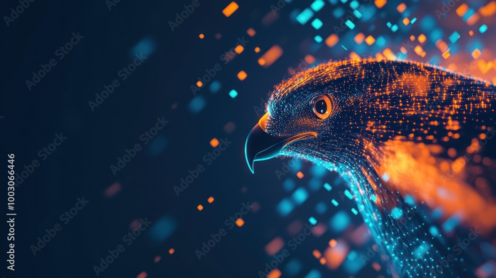 Aufkleber a digitally enhanced image of a hawk with vibrant colors and abstract patterns.