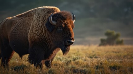Fototapeta premium realistic illustration of a bison in the savannah