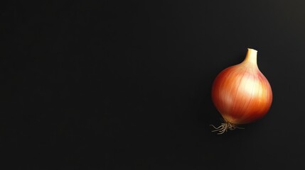 A single onion on a black background, emphasizing its texture and color.
