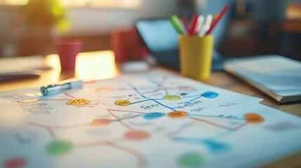 Fototapeta premium The Path to Business Success: A Dynamic Mind Map for Brainstorming and Achieving Goals