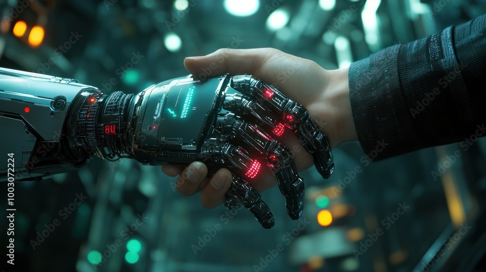 Poster unity in innovation: a handshake between human and robot against the data cosmos. step into a vision