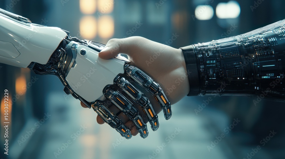 Poster unity in innovation: a handshake between human and robot against the data cosmos. step into a vision