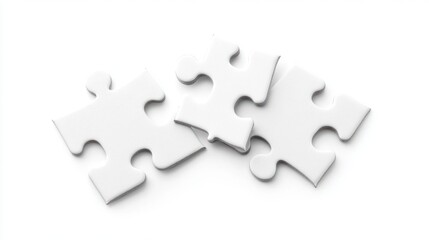 Three white puzzle pieces on a white background, symbolizing problem-solving and connection.