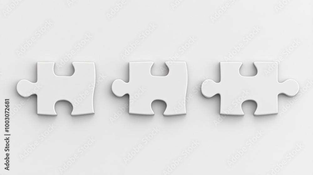 Poster three interlocking white puzzle pieces on a plain background, symbolizing connection and unity.