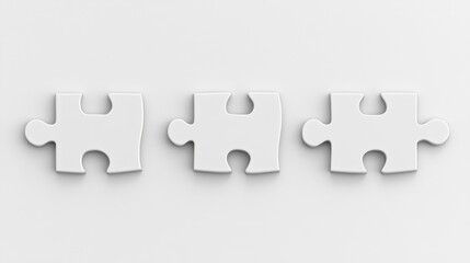 Obraz premium Three interlocking white puzzle pieces on a plain background, symbolizing connection and unity.