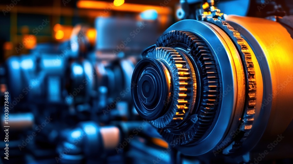 Aufkleber close-up of a mechanical component showcasing intricate gears and engineering design.