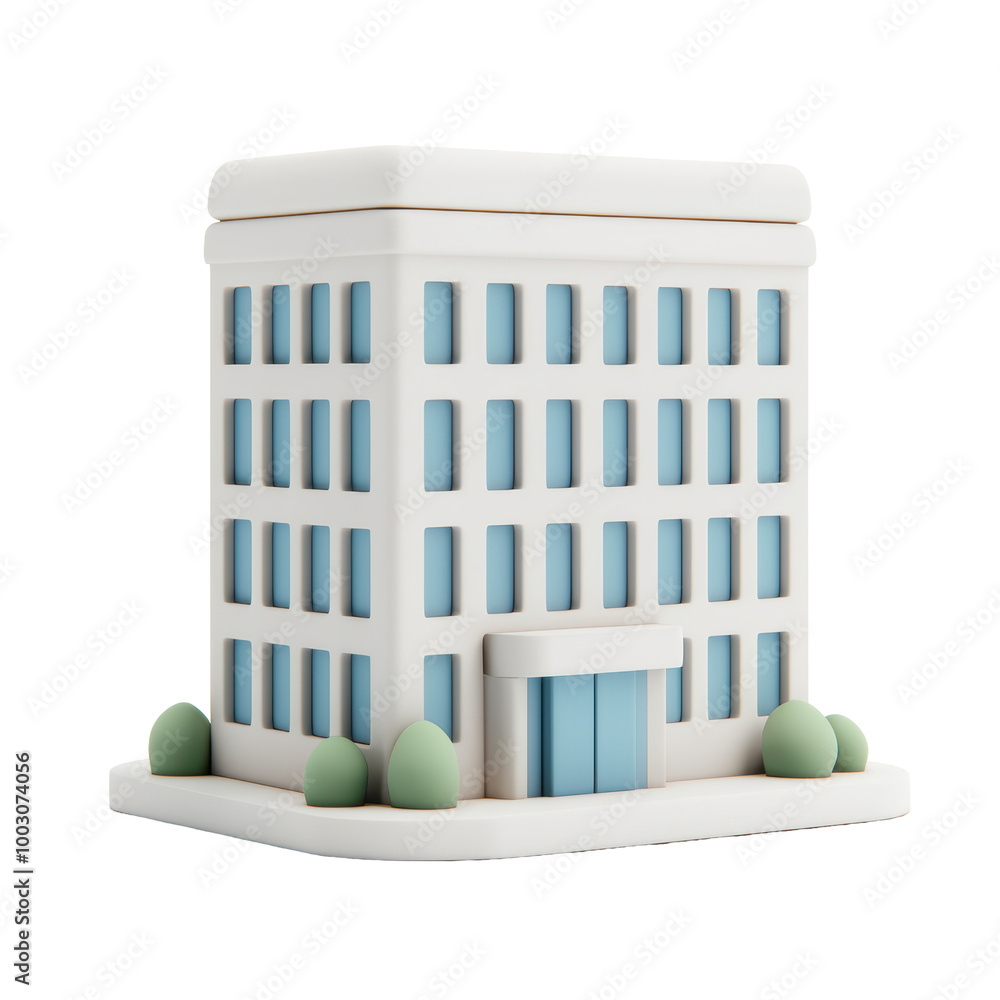 Poster 3d illustration of an office building with multiple windows and a minimalist design. symbolizing urb
