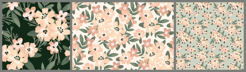 Seamless floral pattern, liberty ditsy print, abstract nature ornament in neutral beige colors. Delicate botanical design: small hand drawn flowers, tiny leaves, simple bouquets. Vector illustration. © Yulya i Kot