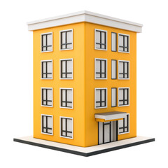 Naklejka premium 3D illustration of a yellow apartment building with multiple windows. This colorful design symbolizes housing, ideal for residential projects. Isolated on transparent background, png.