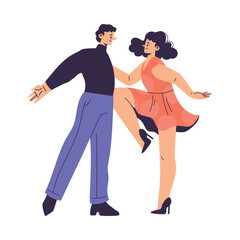 Partner Dance with Man and Woman Character Moving Body to Music Vector Illustration