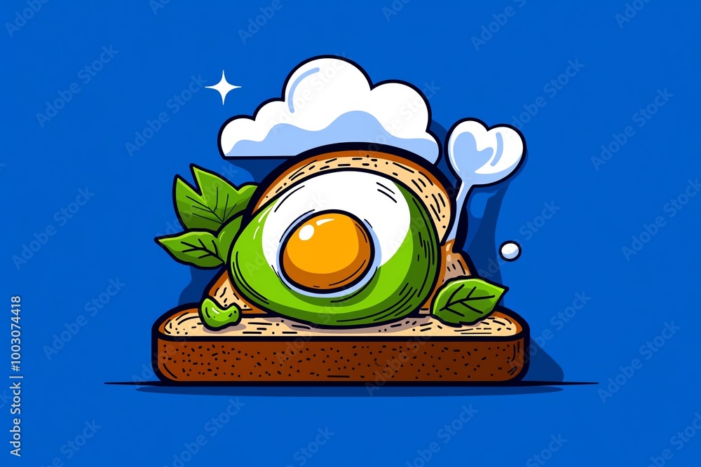 Poster Minimalist avocado and toast icon, with clean lines representing a simple and healthy breakfast option