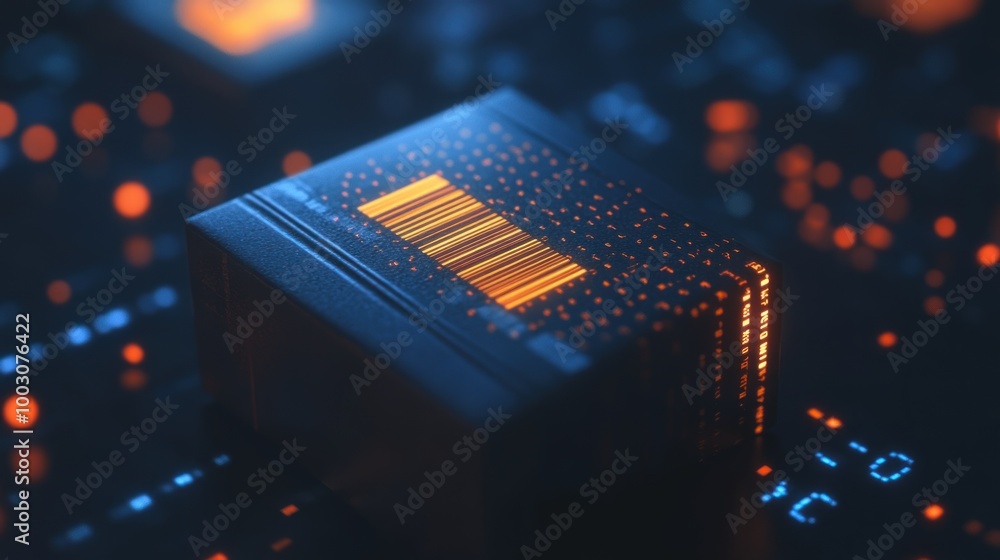 Poster a futuristic microchip with glowing circuits on a dark background, symbolizing technology.