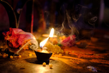 Candles at  hindu temple in Jaipur