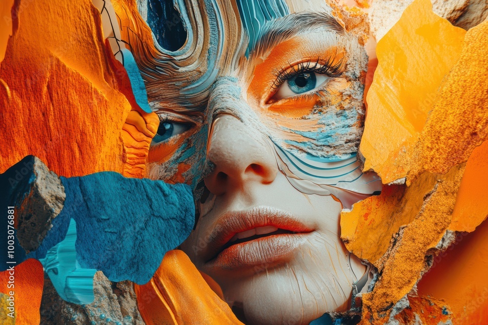 Poster diverse textures and unconventional elements merge in a creative collage symbolizing progressive vis
