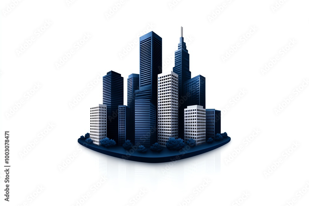 Poster minimalist urban skyline icon, featuring simple geometric shapes representing towering skyscrapers a
