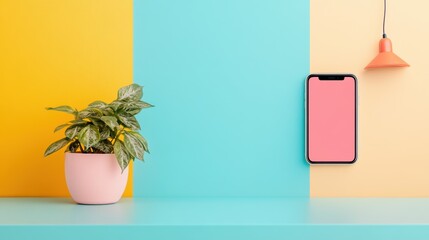 A minimalist design showcasing a phone screen with a social media trend, such as a trending hashtag.