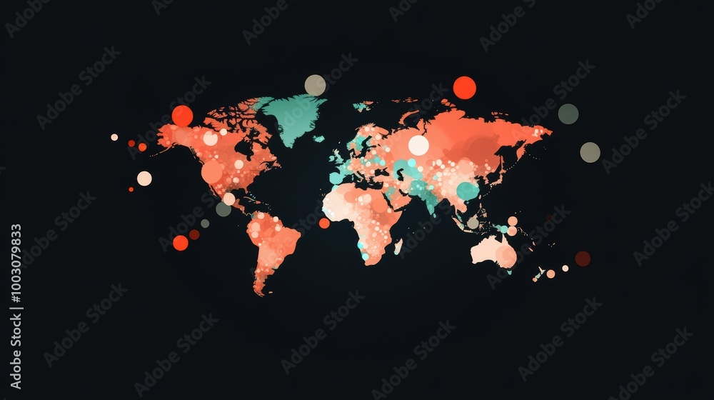 Poster flat vector map with data visualization, a flat vector world map showcasing data points or trends th