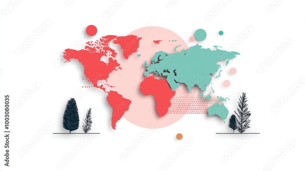 Poster abstract world map with geometric patterns, a world map interpreted through geometric shapes, colors