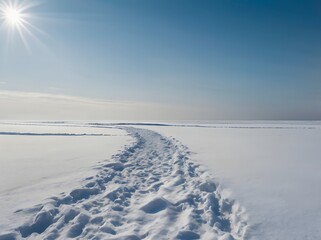 Obraz premium Footprints in Snow Winter Landscape Bright Sunny Day