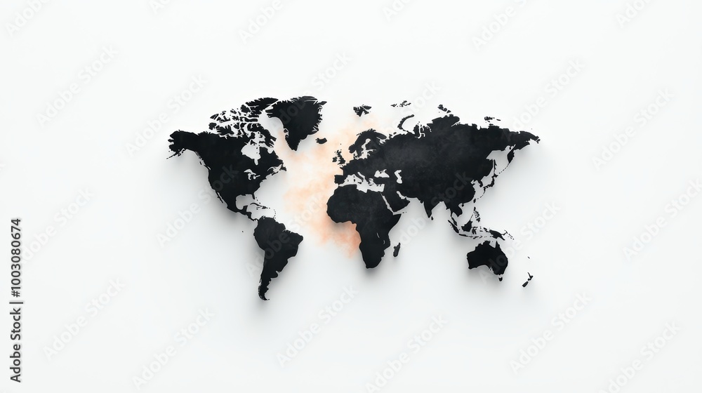 Poster minimalist world map with a focal point, a minimalist grayscale world map with a specific region or 