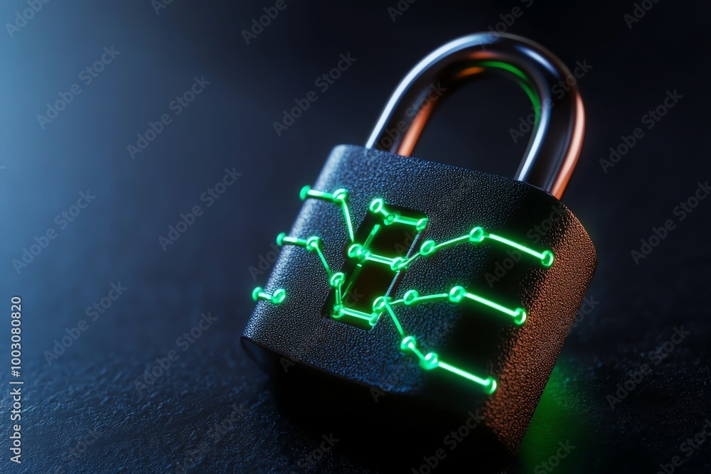 Poster Simple network security icon, with glowing green lines connecting nodes in a minimalist design representing ethical hacking and system protection